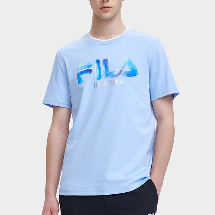 Fila Logo Fashion Casual Simple Knitted Breathable Round Neck Short Sleeve T-Shirt Men Tops Bell-Blue F11M328114F-LB