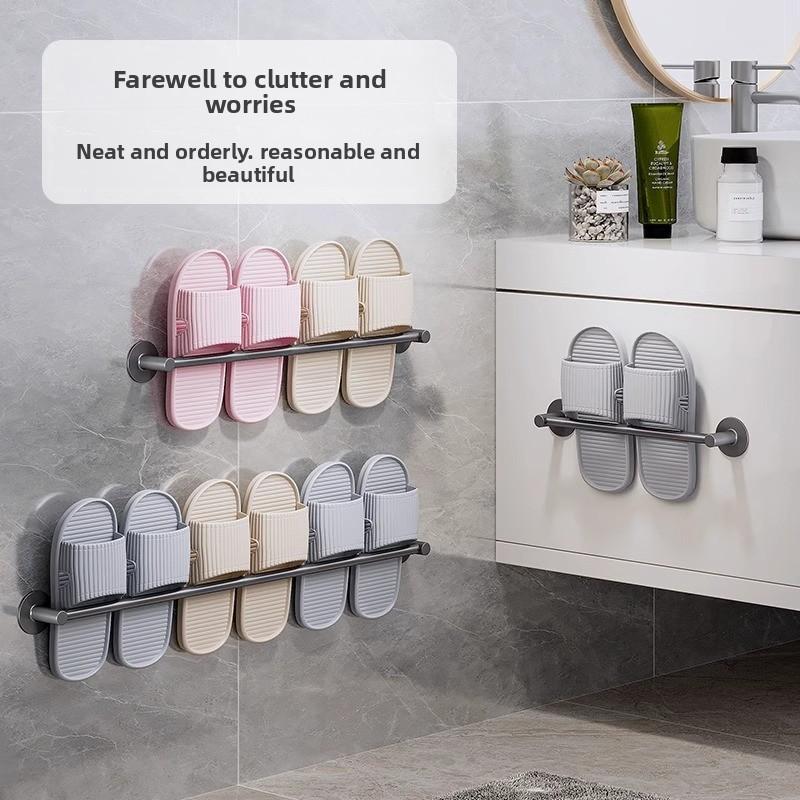 Space Aluminum Wall Mount Shoe Rack For Bathroom With Waterproof Adhesive Installation Modern Design For Home Organization