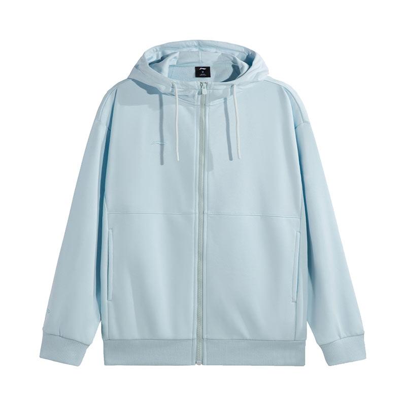 Li Ning Sweatshirts Women s Light Belly Blue Crew Neck Moderate Cardigan AWDVH98-3 2XL