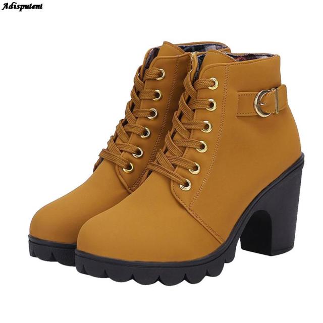 Winter Women Pumps Boots Women Pumps Side Zipper Pumps Pu Sequined High Heels Zapatos Mujer Lace -Up Platform Rubber Shoes Boots