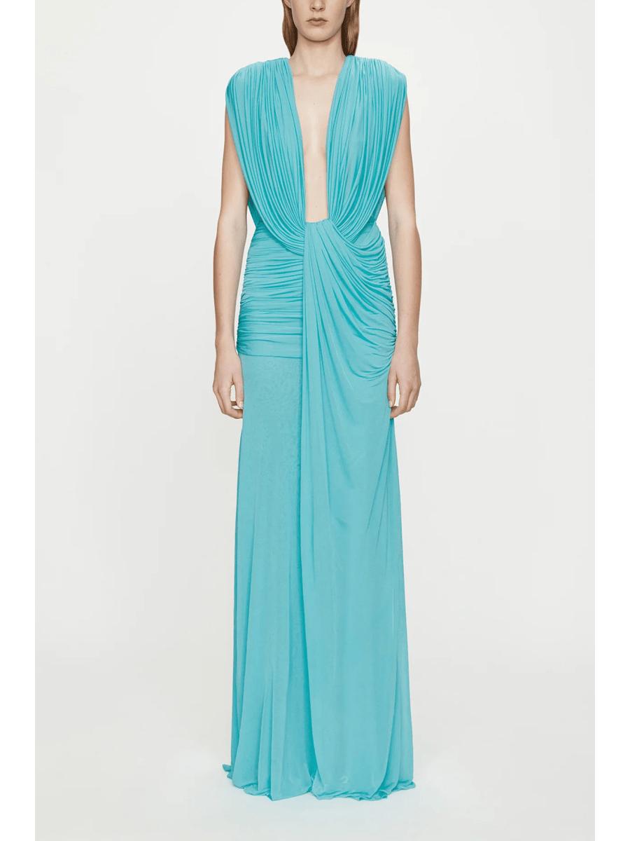 

European and American Women s Sleeveless Deep V Draping Bodycon Dress L