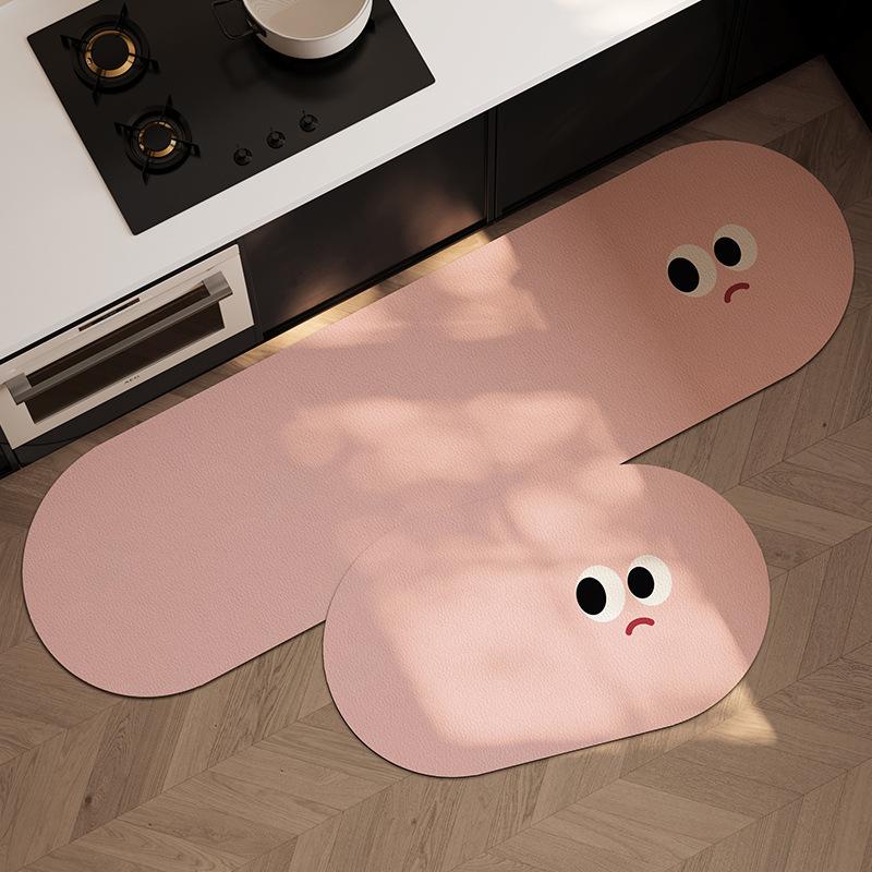 1/2 st Tecknad Diatomitlera Matta Absorberande Halkfri Köksremsmatta Badrumsgolvmatta Balkongmatta Hemdekoration