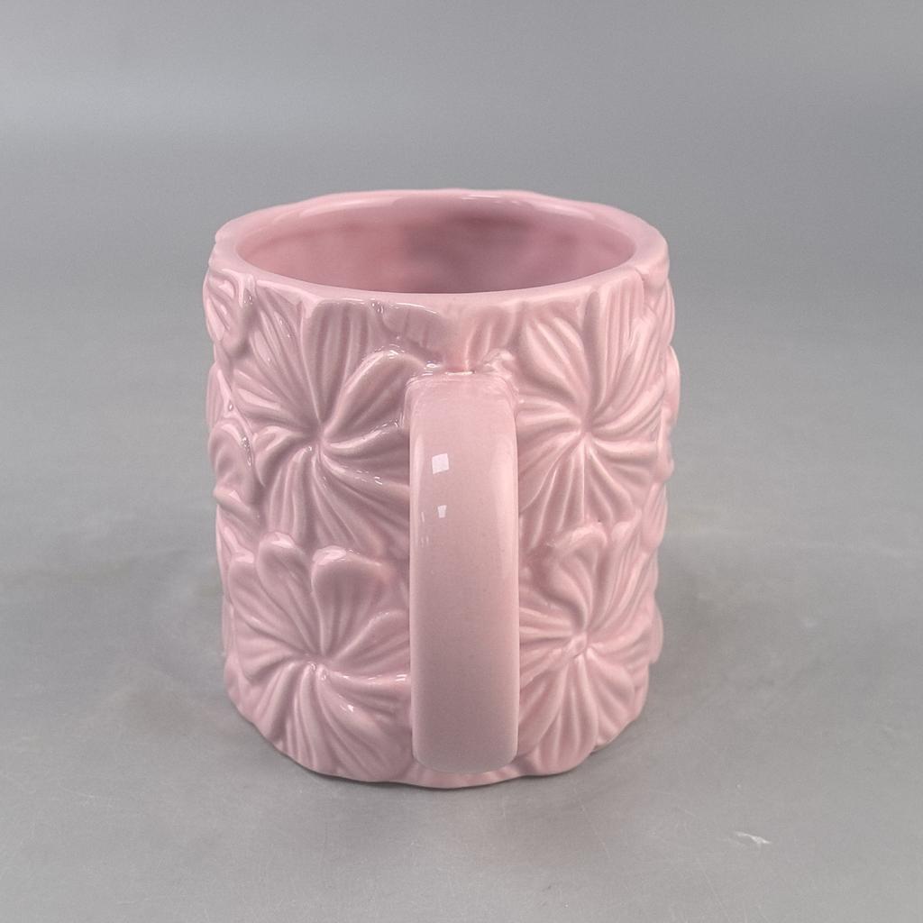 Creative, High-looking, Exquisite Tender Pink Embossed Flower Ceramic Mug for Girls, Springy Home Coffee Cup for Drinking Water