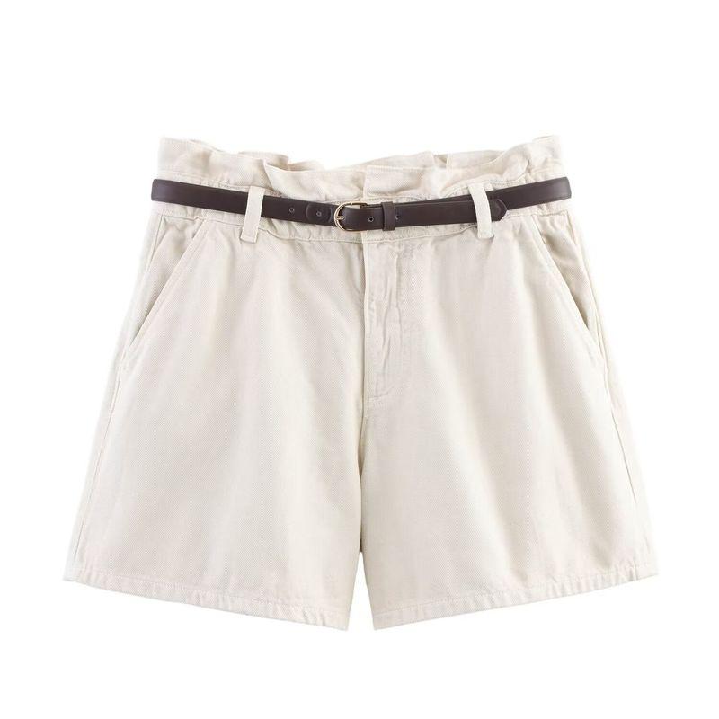 Jnleaog Autumn New Women clothes Western Style French style Design High Waist Paper Bag Type Denim Leisure Shorts