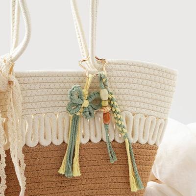 Porte-clés Tissé à la main Fait main Style Campagne Pompon Tressé Porte-clés Fleur Pendentif Sac Cadeau Accessoires Femme