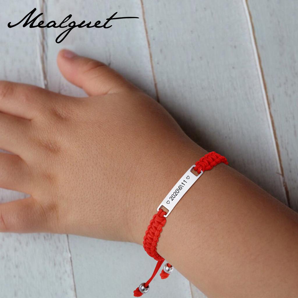Personalized Baby Bar Bracelet, Custom Name ID Wristband, Red String Luck Birthday Baptism Gift with Card for New Born Child