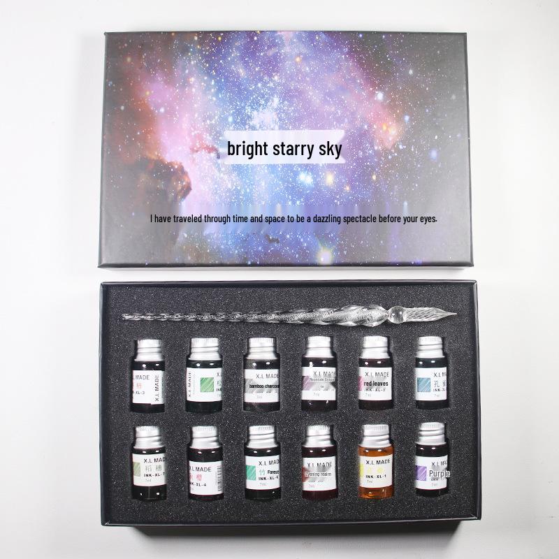 Starry Sky Glass Dip Pen Set: Crystal Signature & Student Pen Stationery Gift