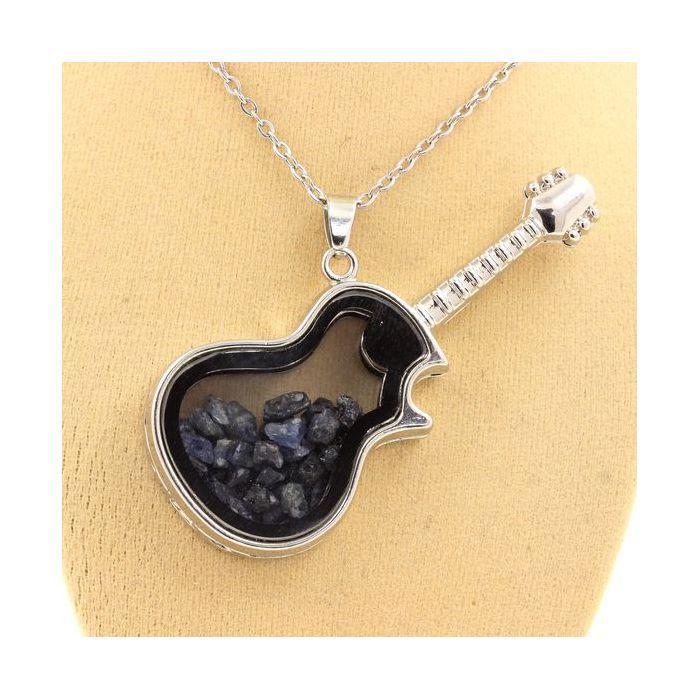 Stones and Minerals. Raw Sapphire Necklace. Guitar Model.