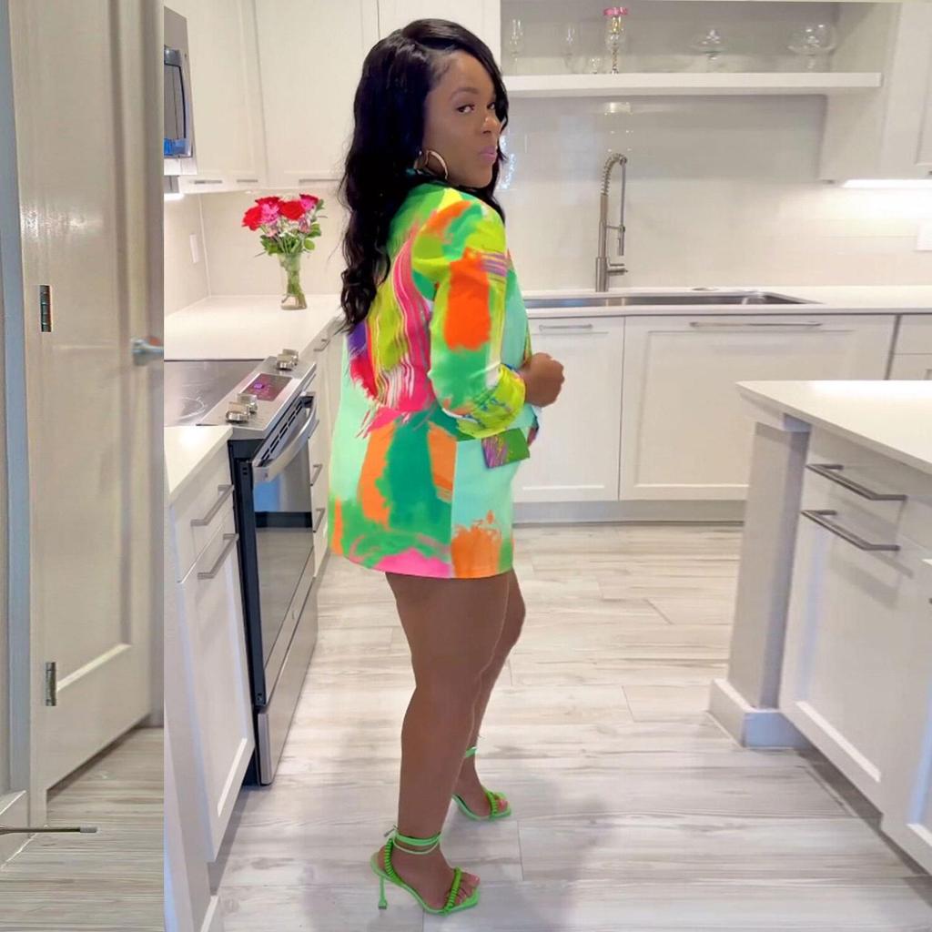 K2805 Colorful Print Casual Suit Jacket