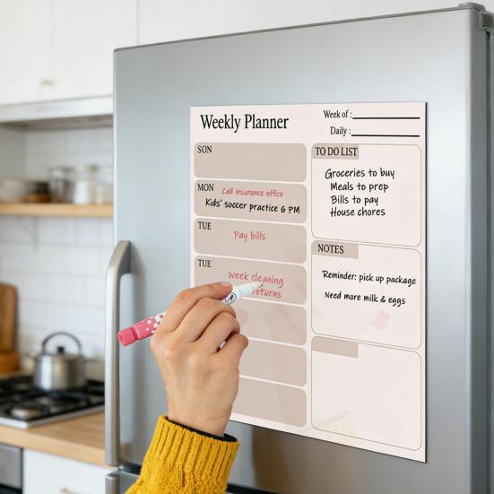 Magnetic Fridge Calendar Weekly Monthly Planner Dry Erase Board Schedules Chores Meals Planning Refrigerator Calendar Whiteboard Decoration