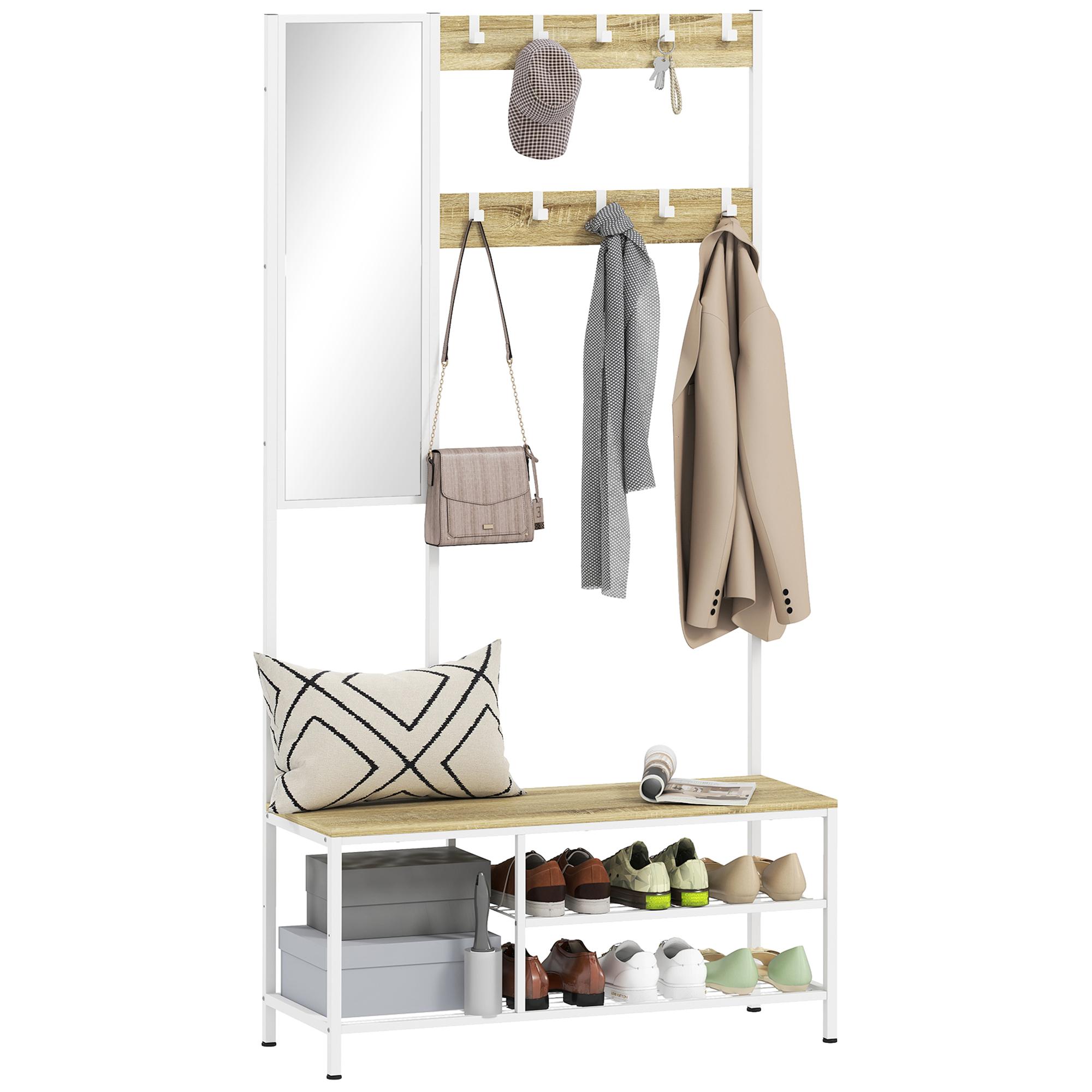 Coat Rack Shoe Cabinet with Mirror
