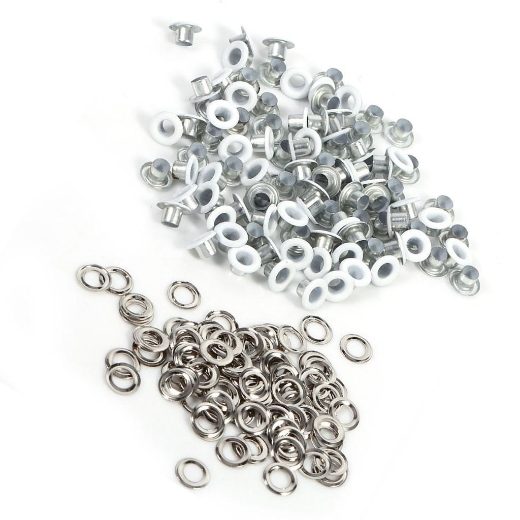 100Sets 4mm Round Metal Eyelets Scrapbooking Card Hole Leather Craft Garment Accessory (White)
