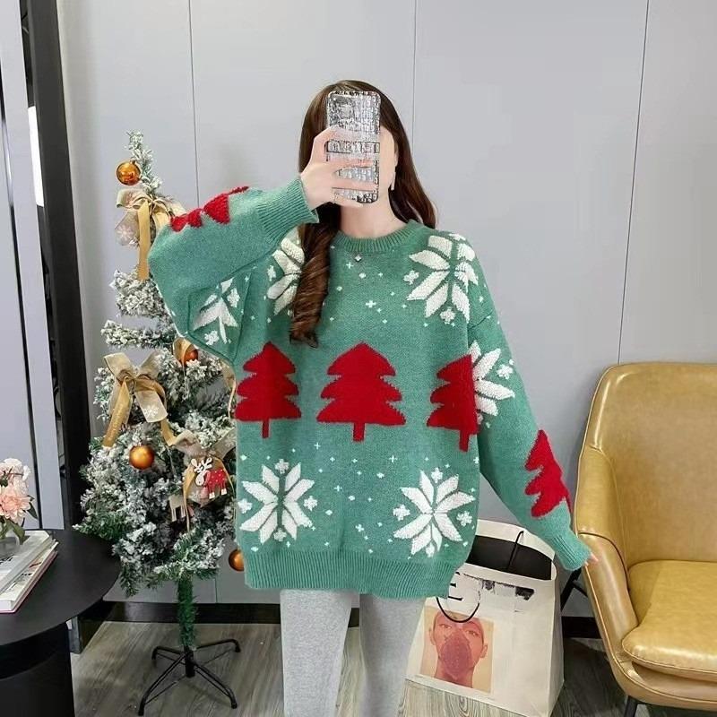 Roter Weihnachtspullover Damenpullover Herbst und Winter Lockerer Lazy Wind Top