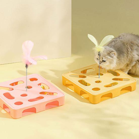Interactive Puzzle Toy for Cats Puzzle Box with Jingle Balls Spring Feather Wand Cat Enrichment Toy for Indoor Cats Mental Stimulation And Exercise