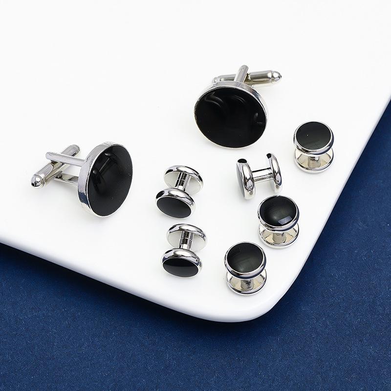 8-Piece Black Baked Paint Cufflinks & Tuxedo Studs Set for French Shirts
