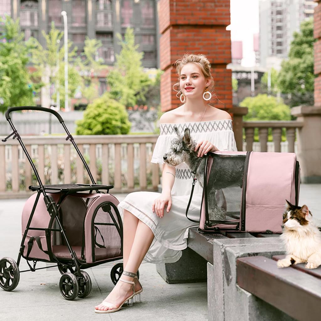 LPOTIUS Pet 2 Upper and Lower Separate Pet Dog Compact Pet Carrying 4 Front Wheel Rear Wheel Brake For Small Dogs and Load Capacity Upper Row Lower