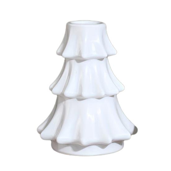 Christmas Tree Candlestick Glass Pillar Candle Holder Vintage Ribbed Taper Candle Holder for Festive Dining Table Decoration