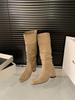Inner Height Increasing White Knight Boots Women's Boots Autumn and Winter Khaki Skinny Boots Pile Medium Boots