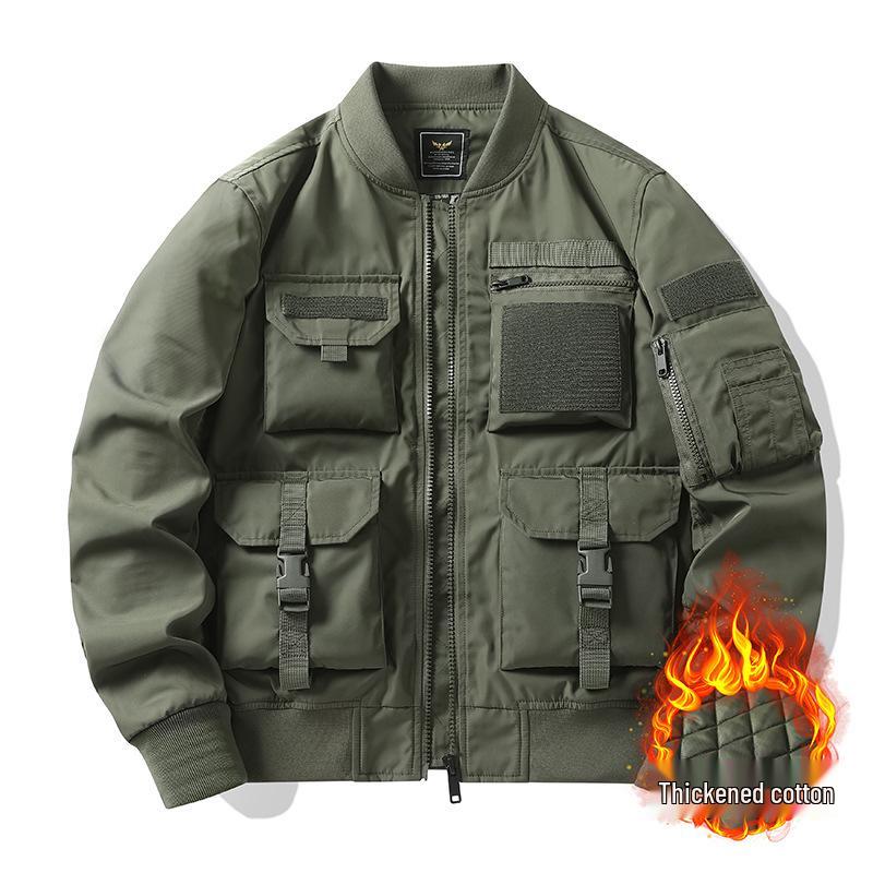 Men's American Retro Multi-pocket Pilot and Baseball Workwear Ski Jacket