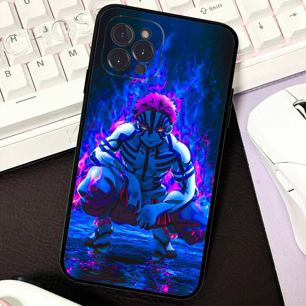 Popular Anime Akaza D-Demon S-Slayer Black Soft Phone Case For IPhone 16 15 14 13 11 12 17 Pro Max Mini Plus