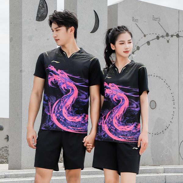 Li-Ning Ping Pong Series Hurtigtørkende Sport Rund Hals T-skjorte Unisex Topper Svart AAYR361-2