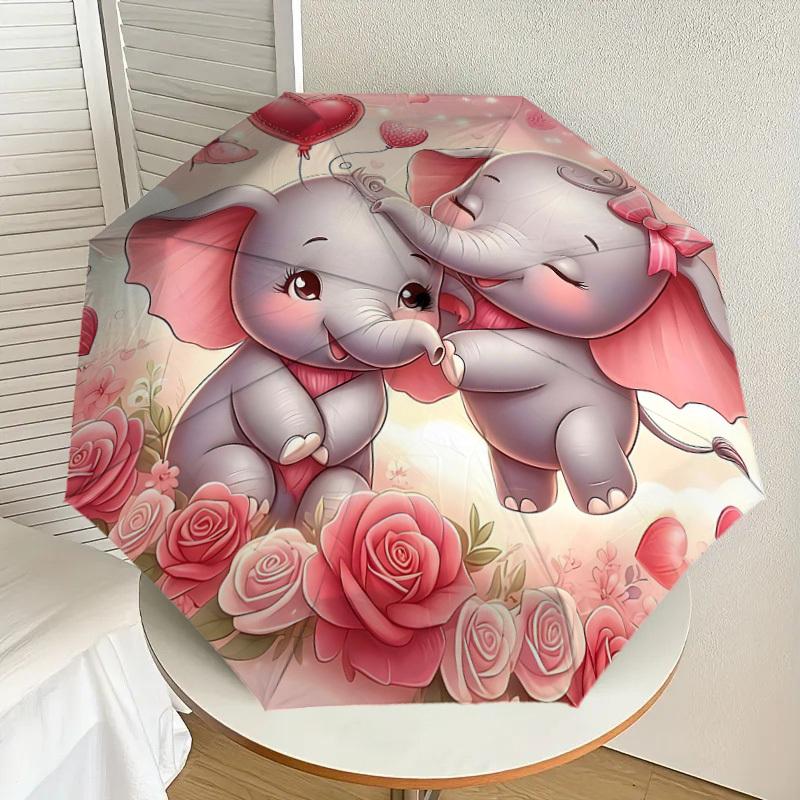1PC Elephant Flowers Umbrella-8-Rib Reinforced, Automatic Open, Lightweight & Durable, Fashion Accessory for Outdoor, H0356