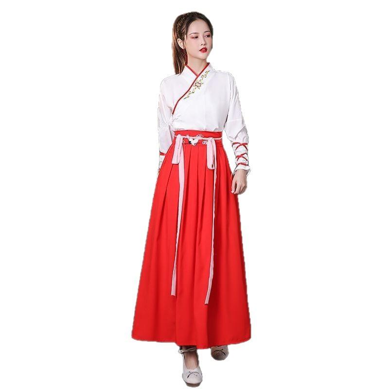 Men's & Women's Chinese Hanfu Set, Bamboo Embroidery Cross-Collar Wuxia Style Daily Costume