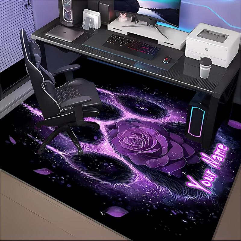 1PC Custom Name Purple Rose Paw Print Theme Floor Mat Ideal for Living Room, Game Rooms, Office, Bedroom Floor Mat Design
