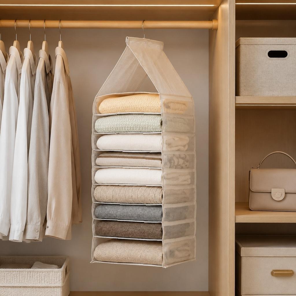 Faltbarer 9-Hänge-Schrank für Hosen und Kleidung, Platzsparender Mehrschicht-Aufbewahrungsbeutel