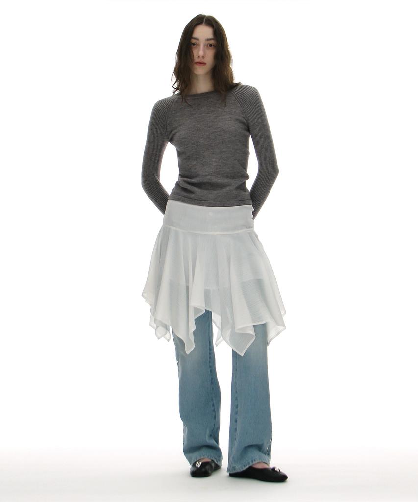 Partimento Woman Sheer Asymmetric Skirt_White