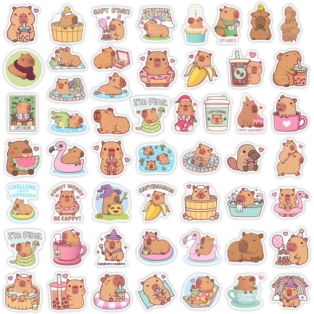 Cute Capybara Cafe Stickers Cartoon Fun Animal DIY Kids Toys Gift for Journal Scrapbook Laptop Phone Luggage Waterproof