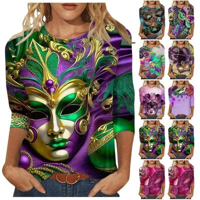 3/4-Ärmel-Shirts für Damen, süßer Aufdruck, Grafik-T-Shirts, Blusen, lässig, Übergröße, Basic-Tops, Pullover