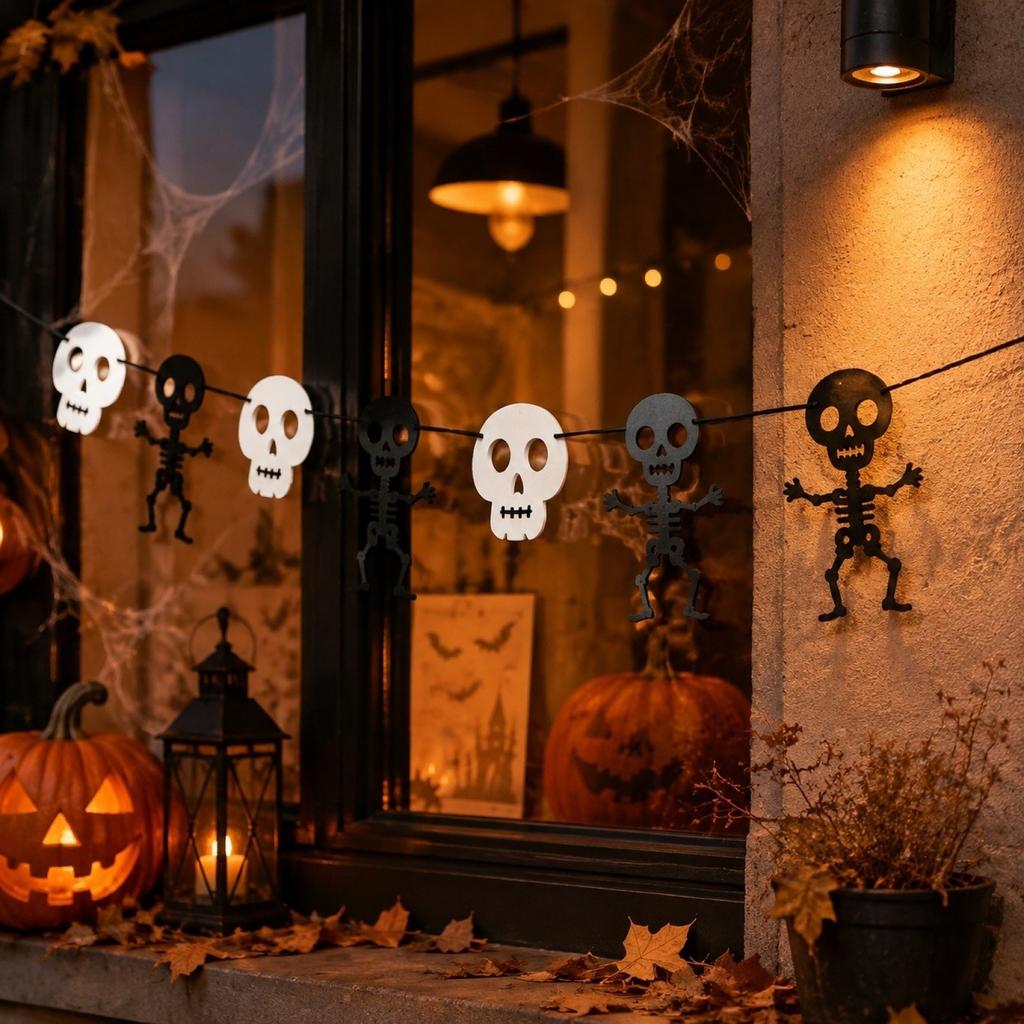 Halloween Skeleton for Party Decorations, Hanging Bunting Flag for House and Holiday Home