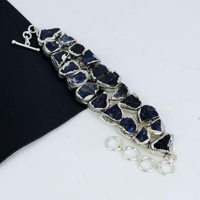 Natürlicher Roher Sodalith Edelstein Handgefertigt 925 Sterling Silber Elektroform Armband, Rohes Sodalith Armband für Ehefrau, Unisex Armband Geburtstagsgeschenk