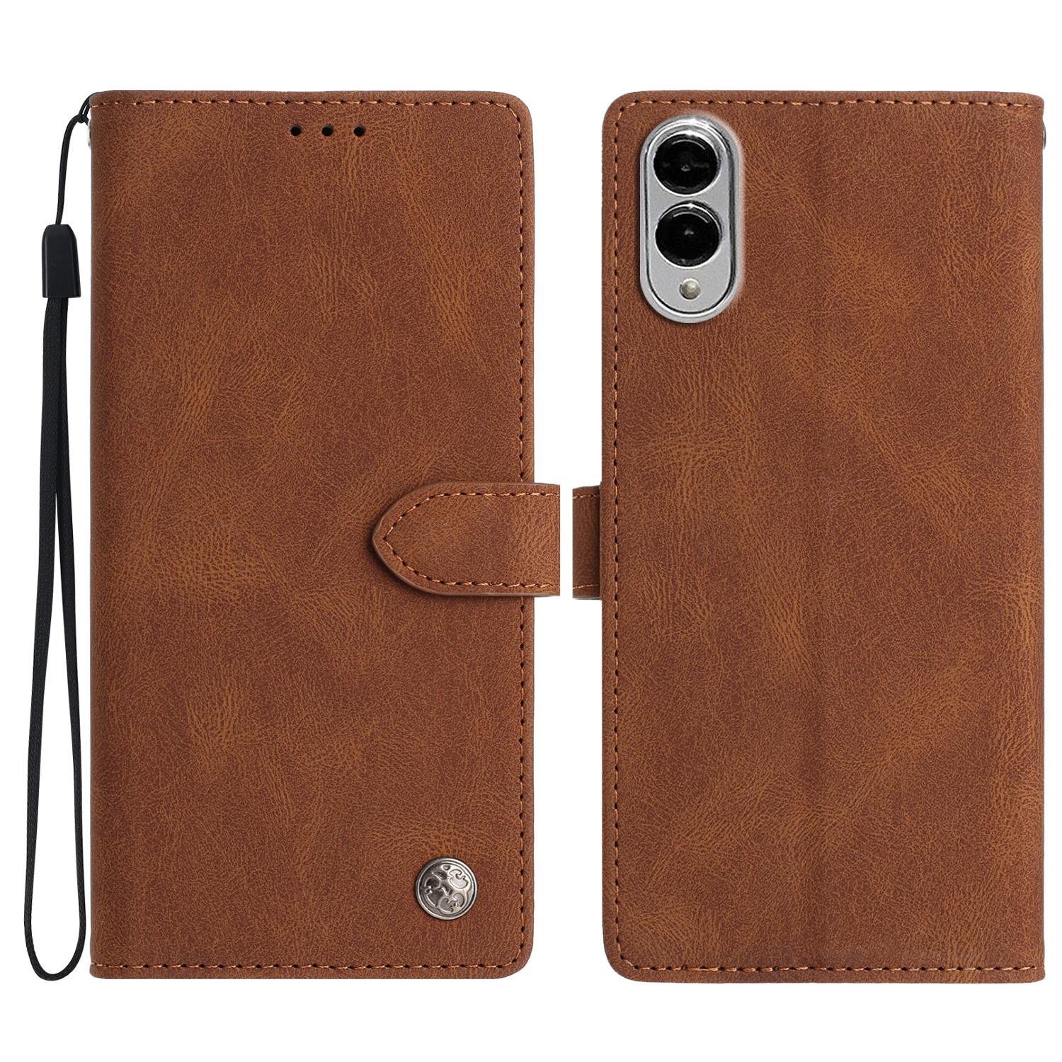 

For Samsung Galaxy S25 Edge Leather Case Solid Color Phone Wallet Cover Brown