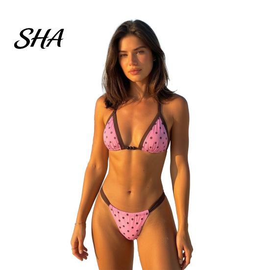 Wire-free Bikini 2Pcs/Set Women Set, Halter Adjustable Straps Bra, Low Waist Close-fitting Swimwear Briefs, Dot Print Bathing Suit for Beach Vacation