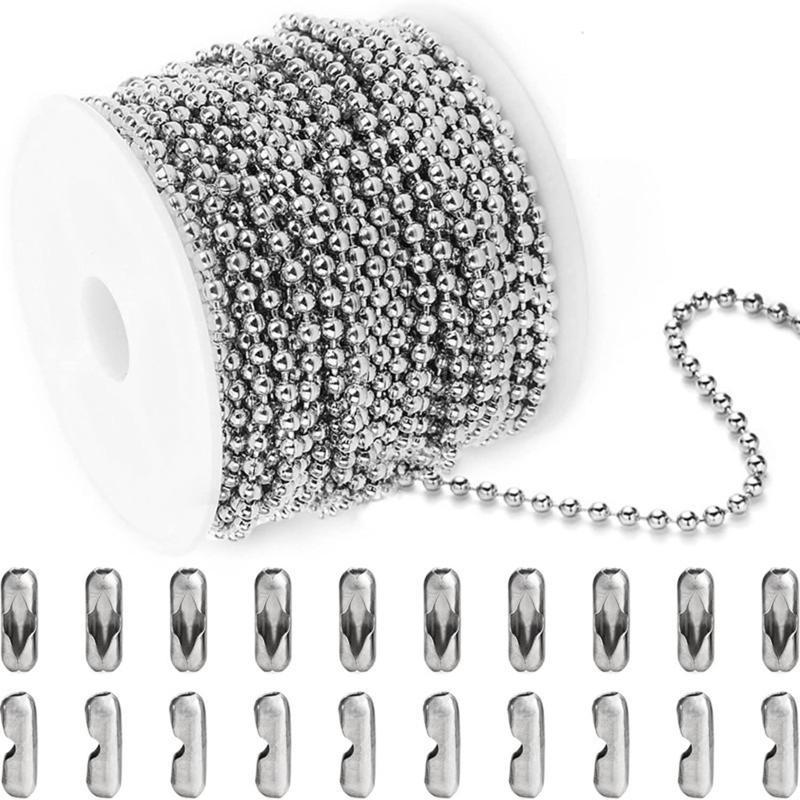 HX6F Stainless Steel Ball Chains Necklace with 20pcs Connectors Clasps Silver Bead Chain Dog Tags Ball Bead Chain Necklace CN