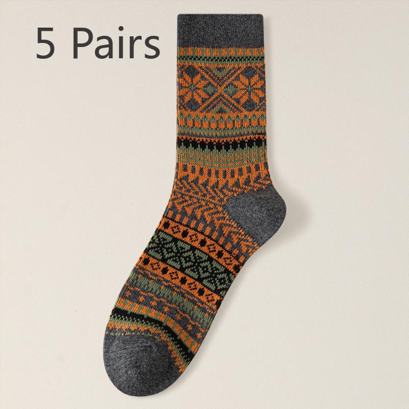 5 Paar Herren Neue Herbst- und Winter Retro Nationalwind Saugfähige Mittelrohrsocken