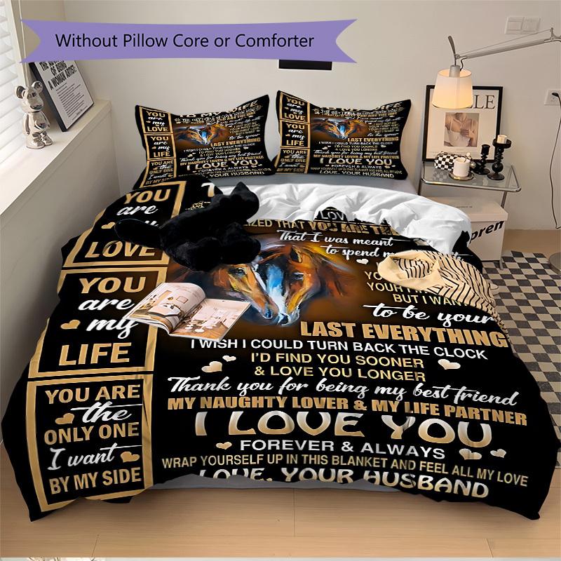 3pcs Love Quotes for Wife Duvet Cover Set, Cover For Bedroom Guest Room (1 Duvet Cover + 2 Pillowcase, Without Quilt),  Yy250922219