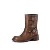 Fashion New Rivet Belt Buckle Black Brown Knee High Boots Autumn Winter Roundhead Punk Style Chelsea Women's Motorcycle Boots Size 36-43