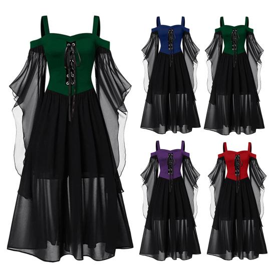 Halloween Costumes Fairy Chiffon Batwing Sleeve Women Maxi Dress A-Line Slip Dress