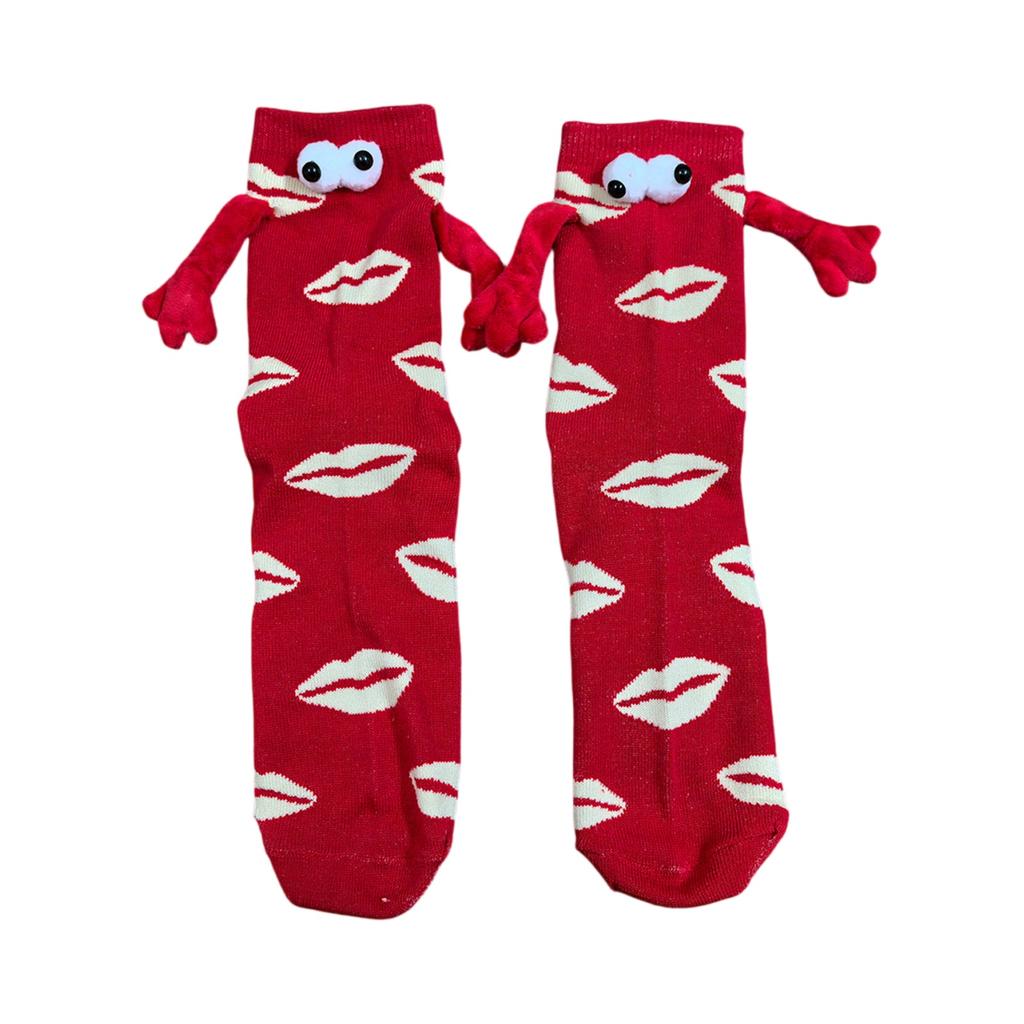 Valentine's Day Couple Heart-Shaped Magnet Socks With Hand-Holding  (Mid-Calf Socks)