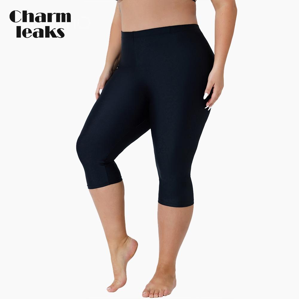 CHARMLEAKS Plus Size Swim Pants for Women High Waisted Swim Capris Swim Shorts Swimming Leggings