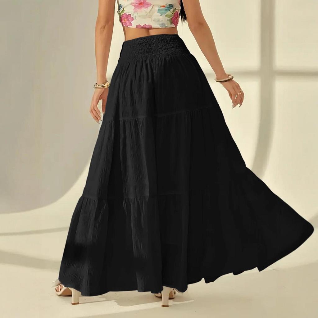 Elegant Solid Color A-line Long Skirt for Women - Vacation Casual Style