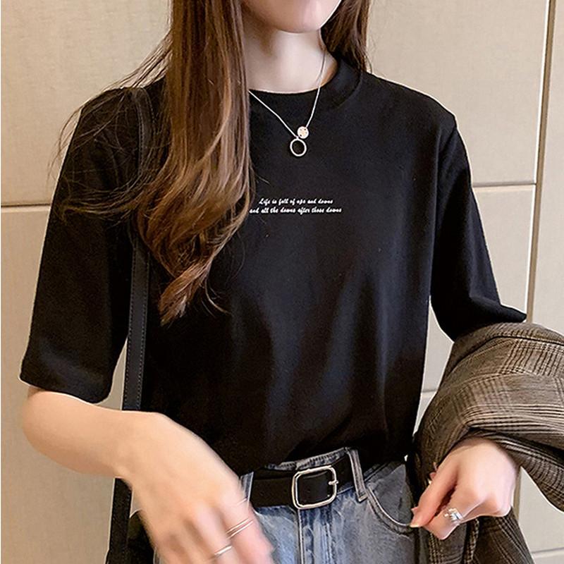 

WTEMPO Женские футболки Летняя корейская футболка с коротким рукавом Харадзюку с принтом букв Топы с круглым вырезом Футболка Mujer Camisetas XXL чёрный