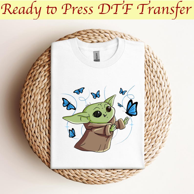 Star Wars Baby Yoda The Child with Blue Butterflies Dtf, Star Wars Celebration, Galaxy s Edge, Star Wars Day, Walt Disney World Dtf 100