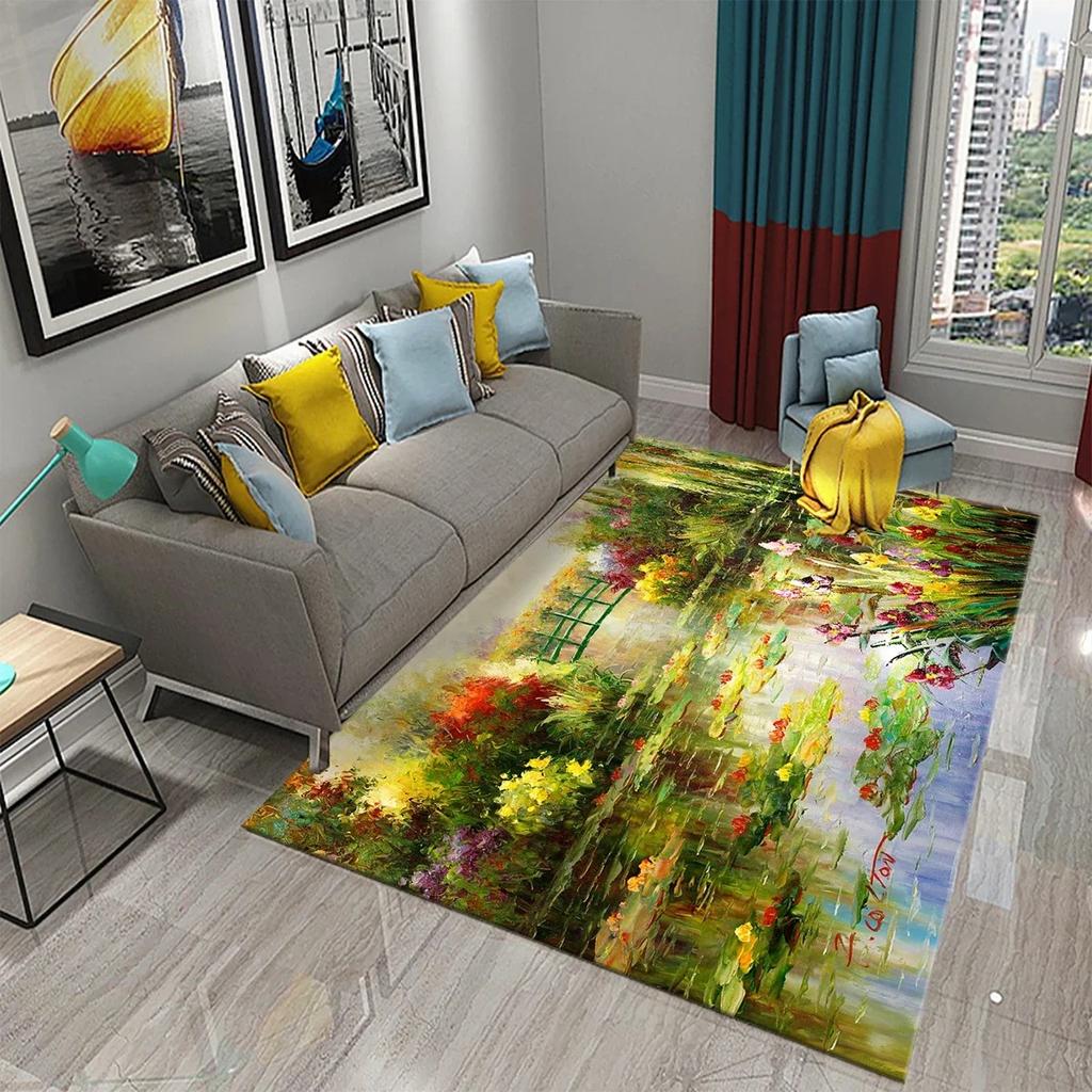 3D Water Lily Abstract Oil Painting Carpet Bathroom Kitchen Non-Slip Doormat Rug Bedroom Living Room Decor