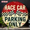 Pc Vintage RacingThemed Round Aluminum Sign X Inch Black White Checkered Flag Metal Wall Art Durable IndoorOutdo