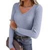 Women's Long Sleeve Knit V-Neck Pullover Top for Casual Daily Wear