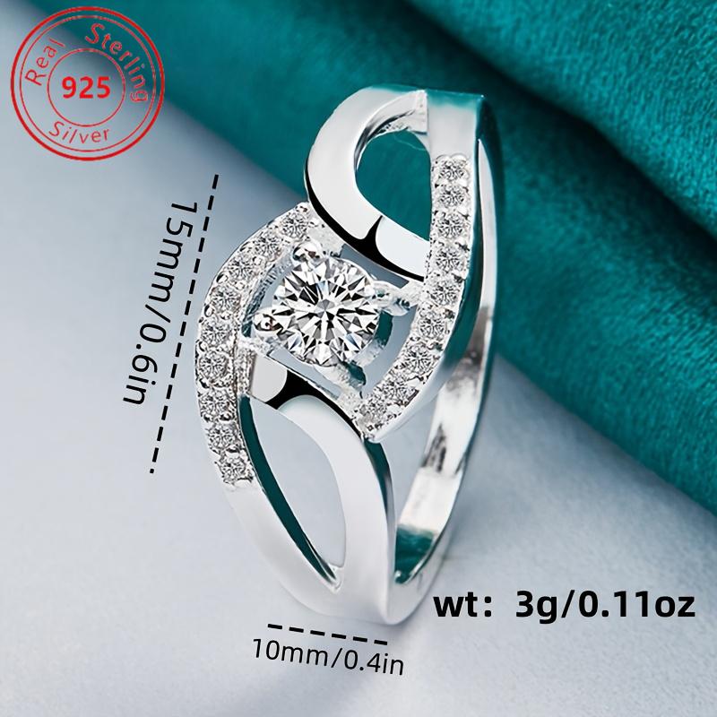 Pure Silver Geometric Synthetic Zircon Ring Is a Perfect Charming Choice for Daily Wear and Banquets